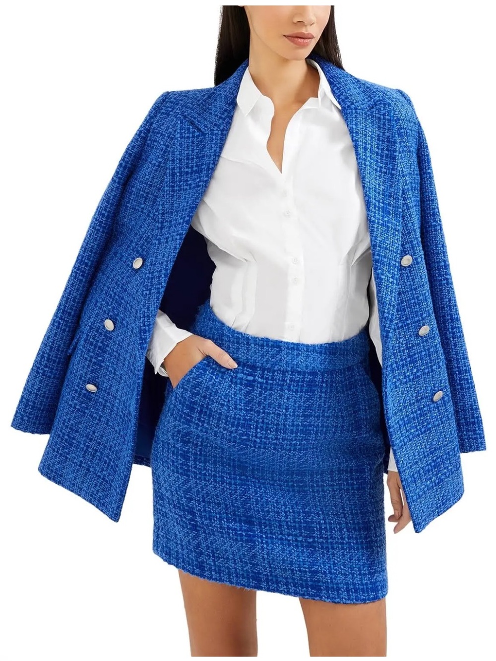 French Connection Azzurra Tweed Mini Skirt Size 12 NWT Blue